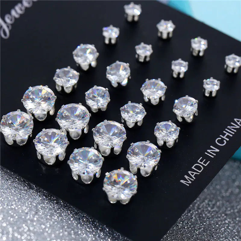 White Crystal Stud Earrings Set